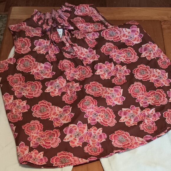 LOFT Tops - Loft Size XXL Brown Floral Top (NWT)